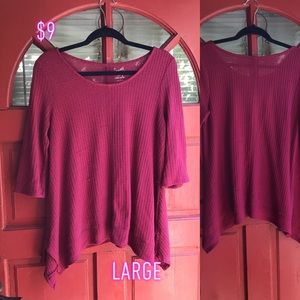 Raspberry colored light sweater knit top
